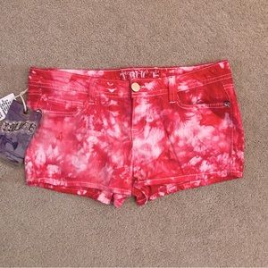 Truce Hot Pink Tie Dye Denim Shorts NEW Womens Size 13 Low Rise Shorty Shorts